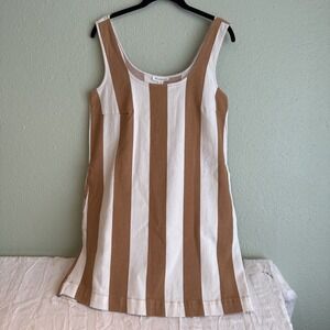 Blue Pepper White & Tan Stripe Denim Tank Jumper Shift Dress Coastal, Vacation S